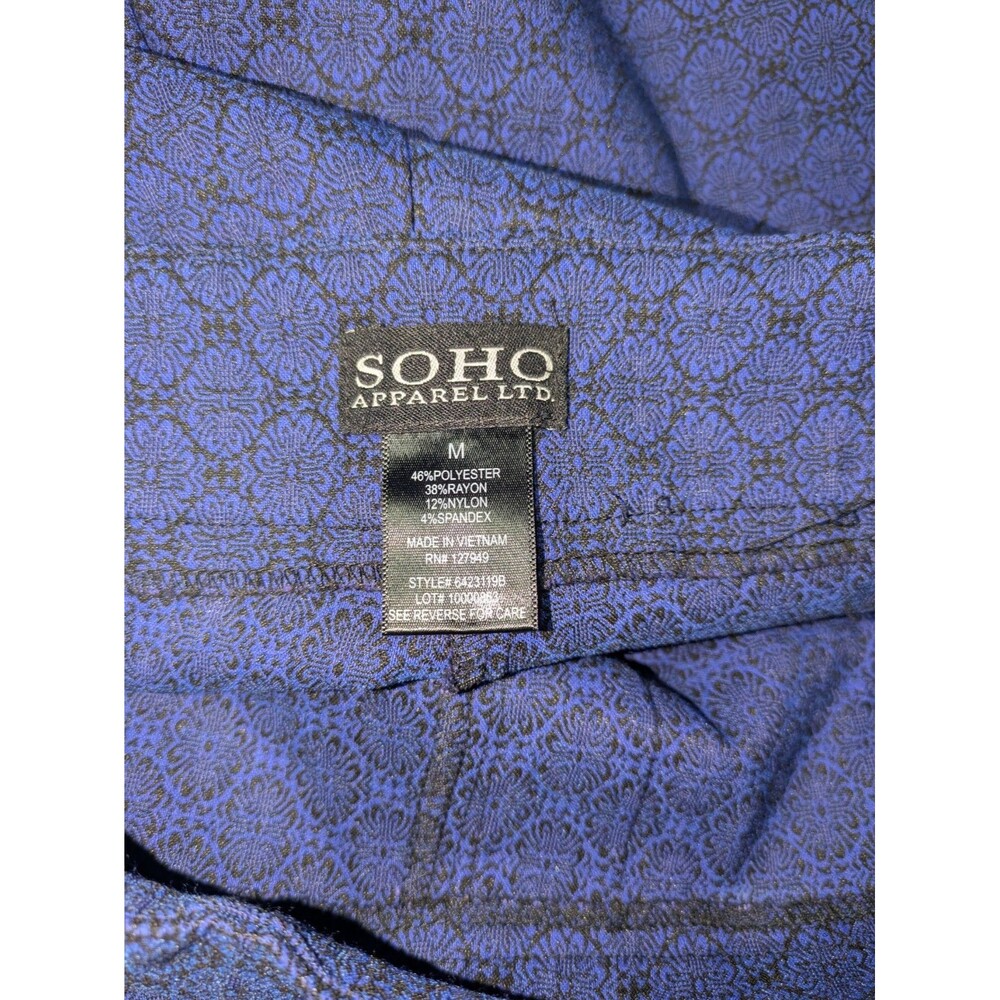 Soho Pants M Women's Blue Medallion Print Pull On Straight Leg Zipper Detail - Picture 5 of 6
